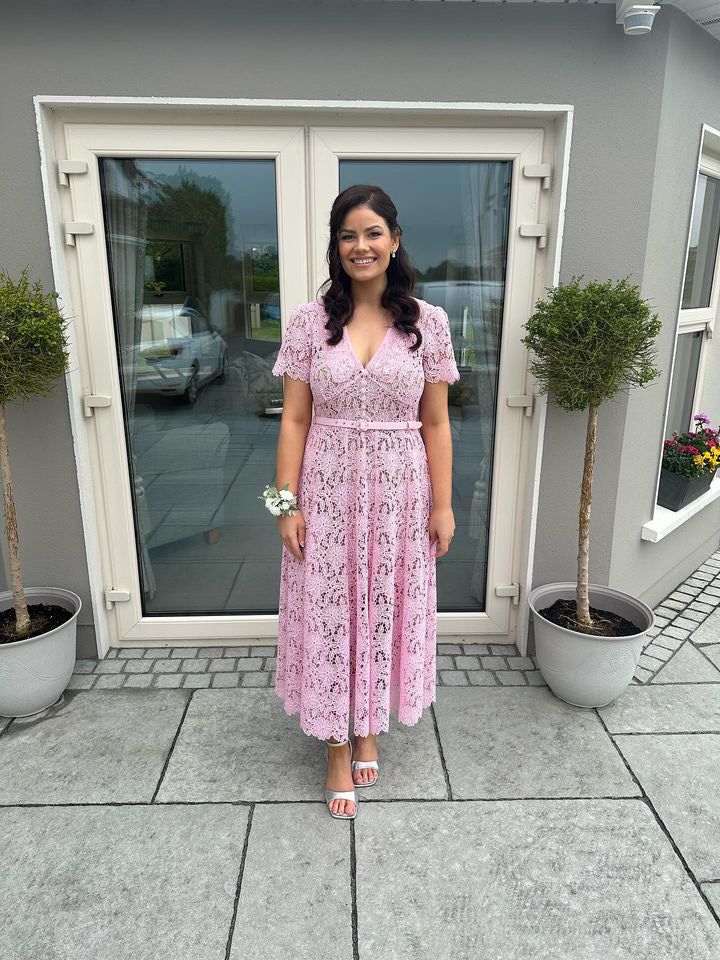Self Portrait Pink Guipure Lace Midi Dress - RAG REVOLUTION