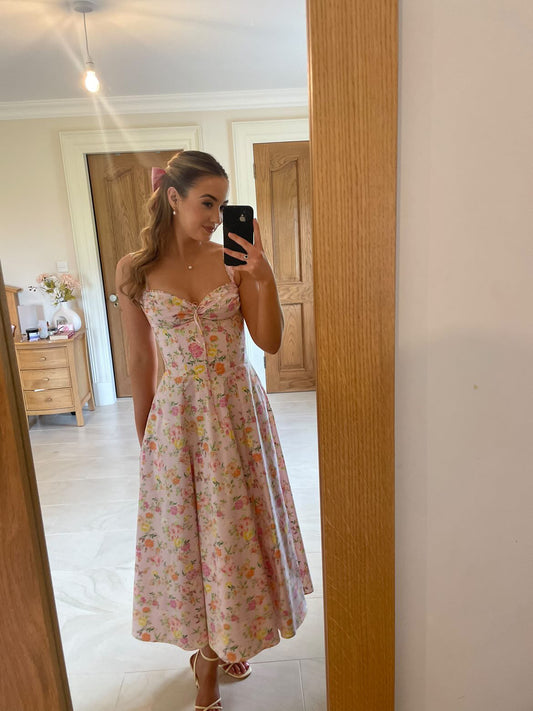 House of CB Rosalee Pink Meadow Print Cotton Bustier Sundress - RAG REVOLUTION