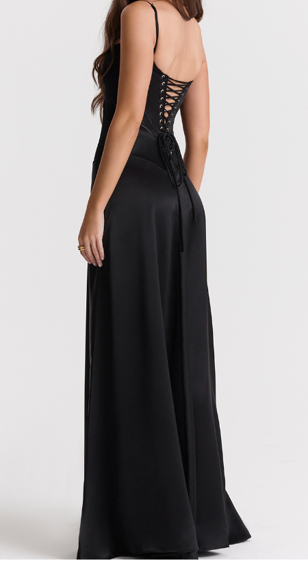 HOUSE OF CB ANABELLA BLACK LACE UP MAXI DRESS - RAG REVOLUTION