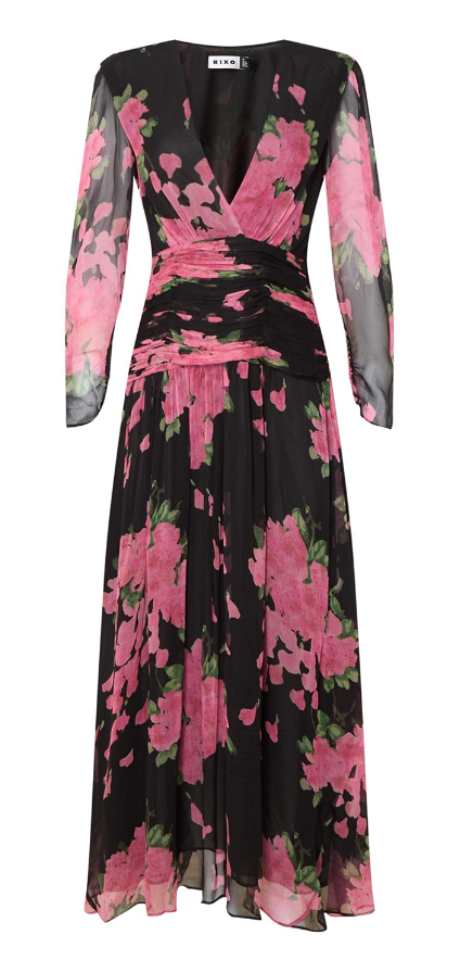 RIXO Racquel ruched floral-print devoré-velvet midi dress - RAG REVOLUTION