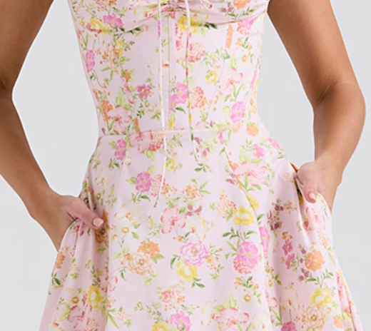 House of CB Rosalee Pink Meadow Print Cotton Bustier Sundress - RAG REVOLUTION