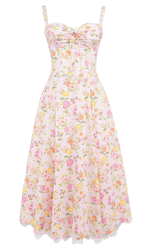 House of CB Rosalee Pink Meadow Print Cotton Bustier Sundress - RAG REVOLUTION