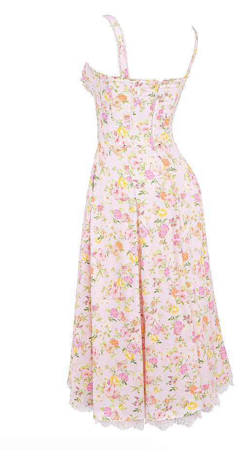 House of CB Rosalee Pink Meadow Print Cotton Bustier Sundress - RAG REVOLUTION