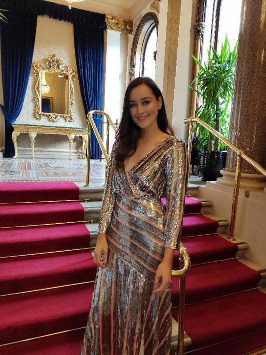 RENT RIXO Tyra Sequin Crepe Midi Dress - RAG REVOLUTION