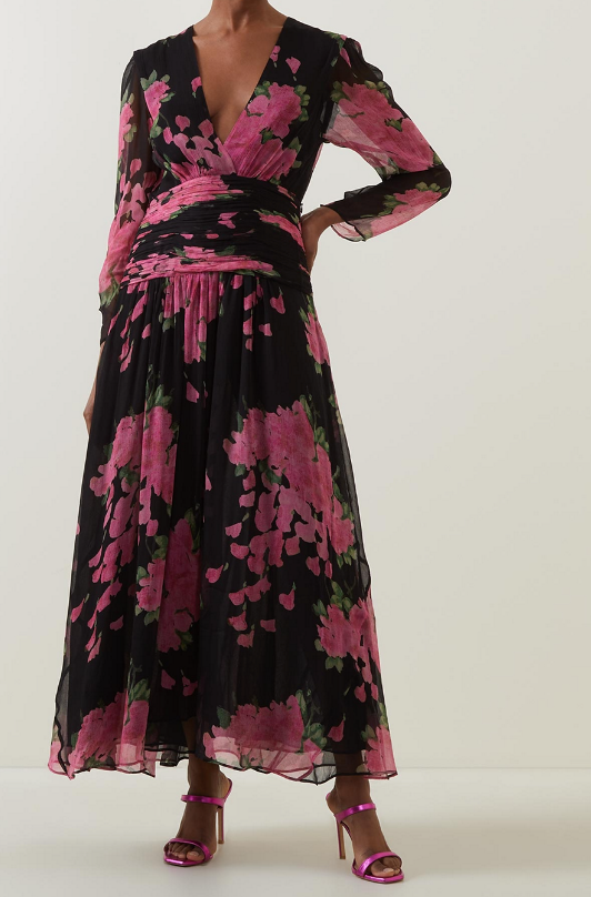 RIXO Racquel ruched floral-print devoré-velvet midi dress - RAG REVOLUTION