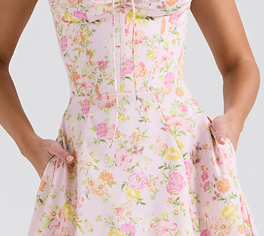 House of CB Rosalee Pink Meadow Print Cotton Bustier Sundress