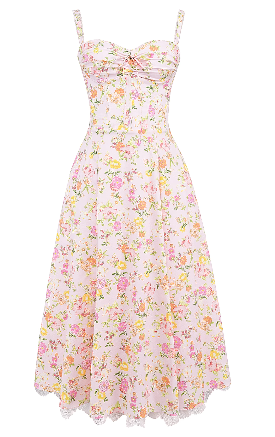 House of CB Rosalee Pink Meadow Print Cotton Bustier Sundress