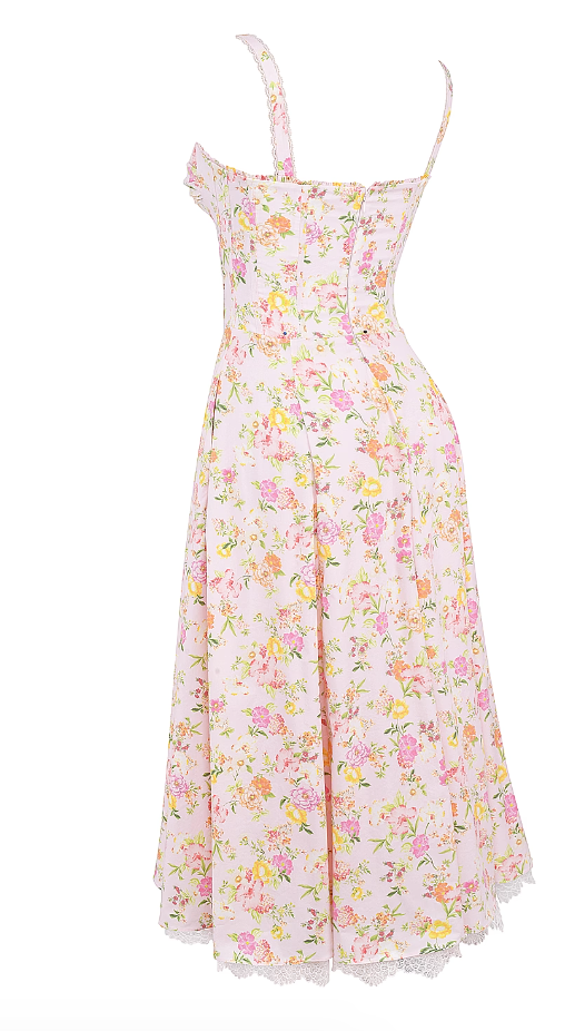 House of CB Rosalee Pink Meadow Print Cotton Bustier Sundress