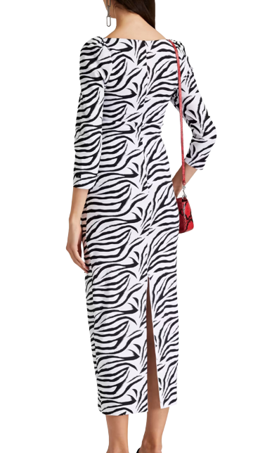 RENT ROTATE BIRGER CHRISTENSEN Gathered zebra-print stretch-jersey midi dress - RAG REVOLUTION