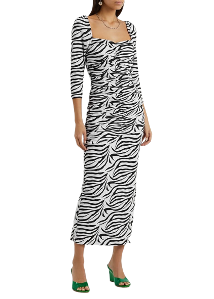 RENT ROTATE BIRGER CHRISTENSEN Gathered zebra-print stretch-jersey midi dress - RAG REVOLUTION